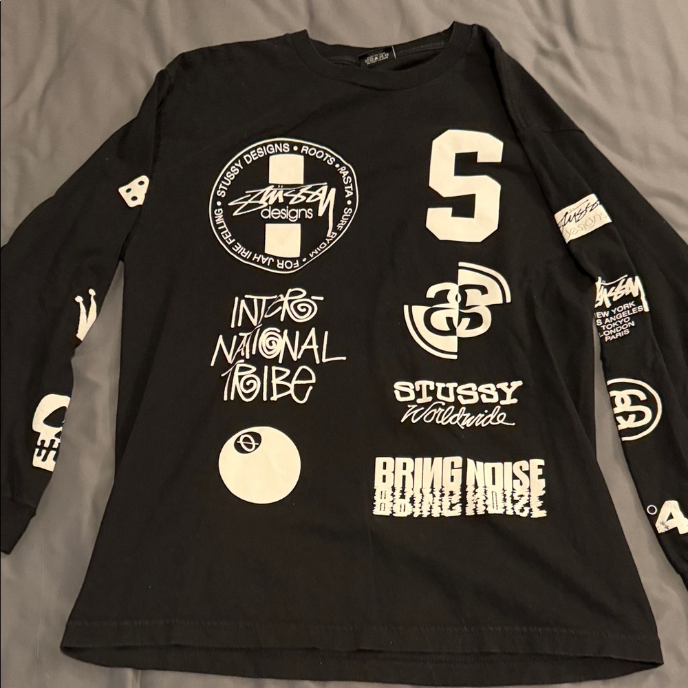 Stussy Black and White Logo Long Sleeve Tee